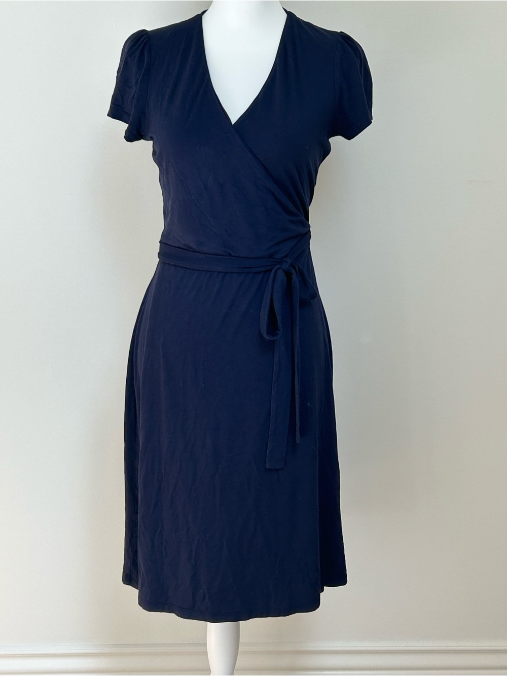BODEN Classic Navy Short Sleeve Wrap Dress with Tie Waist